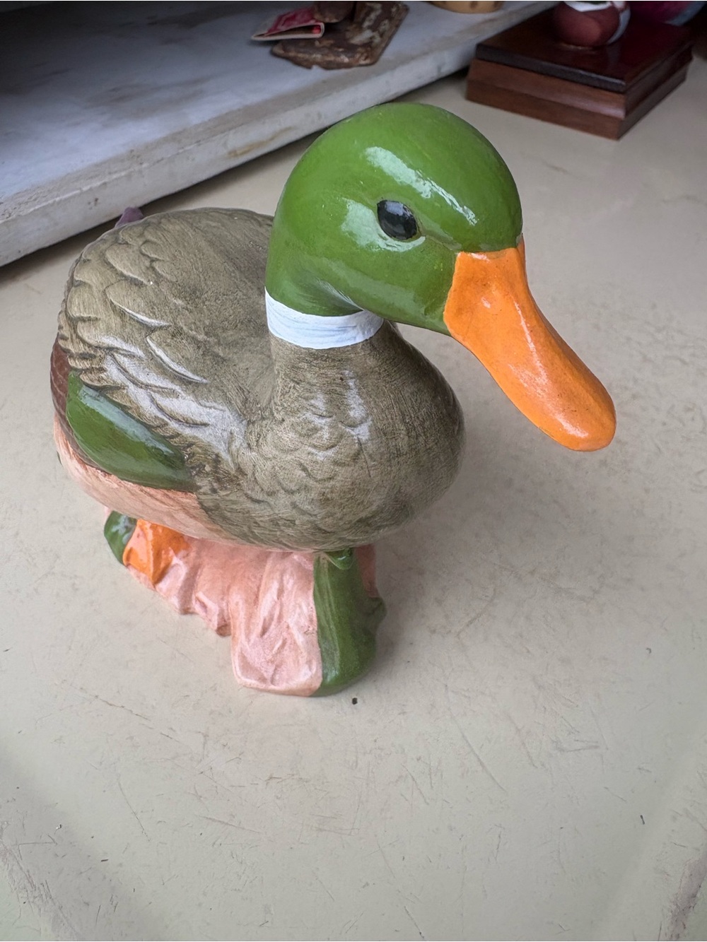 Vintage Ceramic Mallard Duck Figurine - Green & Orange